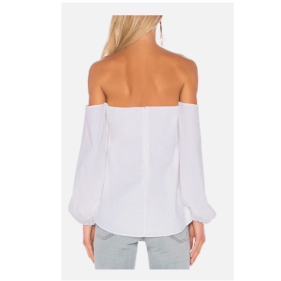 Theory LAUREEMA Off Shoulder BuildIn Bra Poplin White Top Ballon Puff Sleeve - Picture 4 of 16
